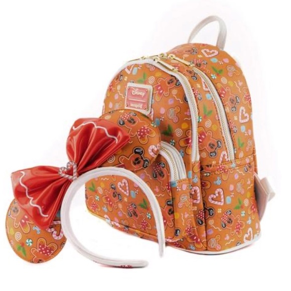 DISNEY GINGERBREAD MICKEY AND MINNIE MOUSE MINI BACKPACK WITH EARS HEADBAND - Picture 5 of 5